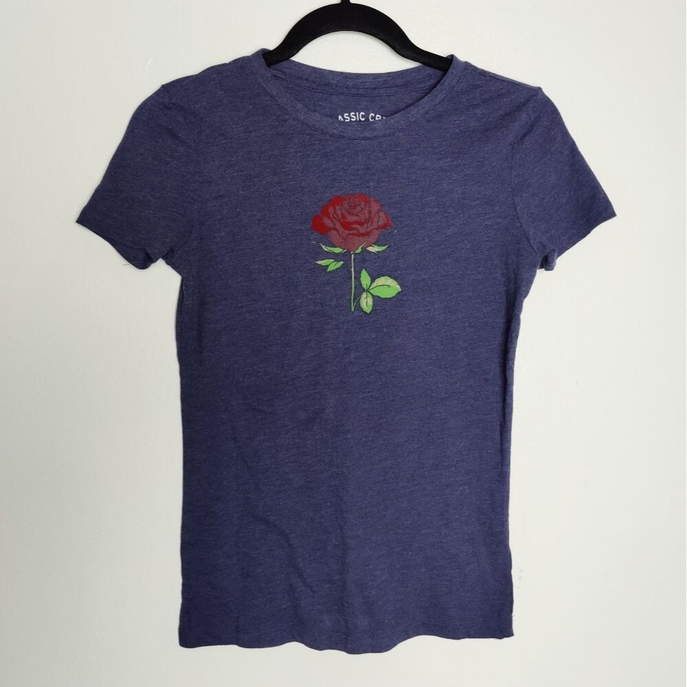 Aeropostale Women's Classic Crew T-shirt, Blue w Rose Print, Size S